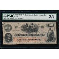 1862-63 $100 Confederate States of America Note PMG 25