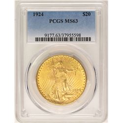 1924 $20 St. Gaudens Double Eagle Gold Coin PCGS MS63
