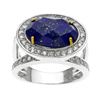 Silver Lapis & White Topaz Halo Ring-SZ 7