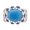 Image 2 : Silver Ceruleite & Lapis Cut-out Shank Ring-SZ 7