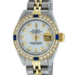 Rolex Ladies 2 Tone MOP Diamond & Sapphire Datejust Wristwatch