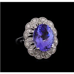 8.58 ctw Tanzanite and Diamond Ring - 14KT White Gold