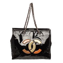 Chanel Black Patent Leather CC Lipstick Tote Bag