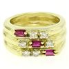 Image 1 : 14K Yellow Gold Diamond & Baguette Ruby Wide Stacked Multi Band Ring