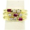 Image 2 : 14K Yellow Gold Diamond & Baguette Ruby Wide Stacked Multi Band Ring