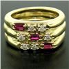 Image 3 : 14K Yellow Gold Diamond & Baguette Ruby Wide Stacked Multi Band Ring