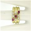 Image 5 : 14K Yellow Gold Diamond & Baguette Ruby Wide Stacked Multi Band Ring