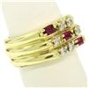 Image 7 : 14K Yellow Gold Diamond & Baguette Ruby Wide Stacked Multi Band Ring