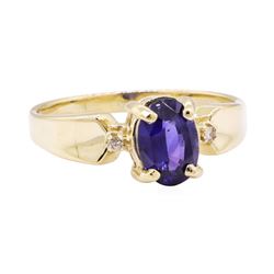 1.09 ctw Blue Sapphire and Diamond Ring - 10KT Yellow Gold