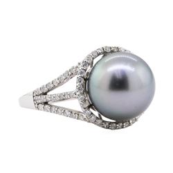 0.53 ctw Pearl and Diamond Ring - 14KT White Gold