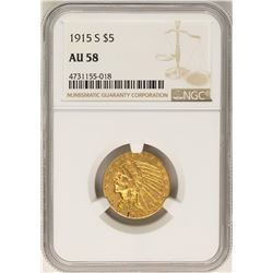 1915-S $5 Indian Head Half Eagle Gold Coin NGC AU58