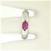 Image 8 : 14K White Gold 0.62 ctw Oval Burnish Set Light Burgundy Ruby Solitaire Band Ring