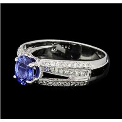 0.70 ctw Diamond and Sapphire Ring - 18KT White Gold