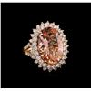 Image 1 : 14KT Rose Gold 13.41 ctw Morganite and Diamond Ring