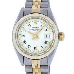 Rolex Ladies 2 Tone 14K White Index 26MM Fluted Datejust Wristwatch