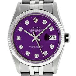 Rolex Mens Stainless Steel Purple Diamond 36MM Datejust Wristwatch