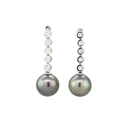 Pearl and Diamond Earrings - 14KT White Gold