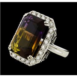 19.23 ctw Ametrine Quartz and Diamond Ring - 14KT White Gold