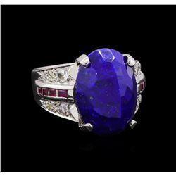 16.00 ctw Lapis Lazuli, Ruby and Diamond Ring - Platinum