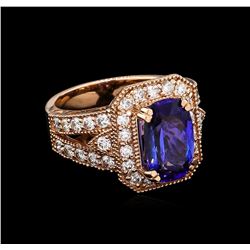 3.46 ctw Tanzanite and Diamond Ring - 14KT Rose Gold