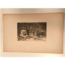 Original 19thc French Etching, Dry Point Engraving by Edmond Yon