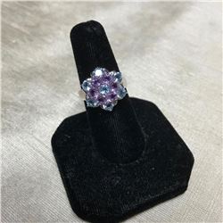 Amethyst & Blue Topaz Flower Form Sterling Ring
