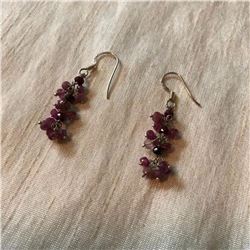 Faceted Natural Ruby Gemstone & Sterling Silver Dangle Hook Style Earrings