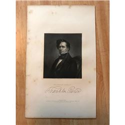 19thc Steel Engraving of Franlin Pierce, 14th President of The United States