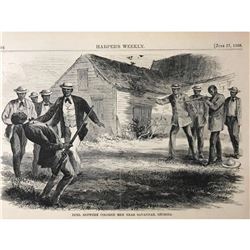 19thc Woodcut Engraving, African American Theme, Colored Men Dueling, Savannah Georgia