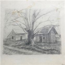 Signed Original Pencil Sketch, Slave Cabins