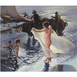 Student of Lambert, Sea Bathing, Oil Painting