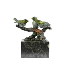 Colorful Finches 3 Birds Bronze Figurine Sculpture on Marble Base 8" x 8"