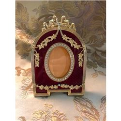 Russian Faberge-style Guilloche Enamel & Gilt Crysta Photo Frame