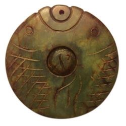Antique Chinese Jadeite Fish Pendant Disk Carved