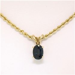 14K Yellow Gold .75 ctw Oval Cut Sapphire Solitaire Pendant w/ 18" Rope Chain 6.