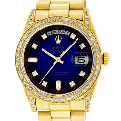 Rolex Mens 18K Yellow Blue Vignette Diamond Lugs Quickset President Wristwatch W