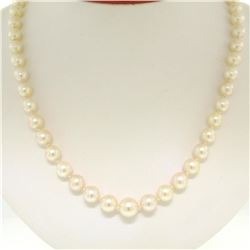 Graduated Pearl Necklace w/ Platinum Old European Diamond Handmade Clasp