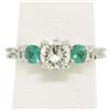 Image 1 : GIA H SI2 Platinum 1.15 ctw Classic 3Stone Round Brilliant Diamond & Emerald Rin