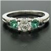 Image 2 : GIA H SI2 Platinum 1.15 ctw Classic 3Stone Round Brilliant Diamond & Emerald Rin