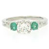 Image 5 : GIA H SI2 Platinum 1.15 ctw Classic 3Stone Round Brilliant Diamond & Emerald Rin
