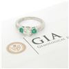 Image 6 : GIA H SI2 Platinum 1.15 ctw Classic 3Stone Round Brilliant Diamond & Emerald Rin