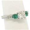 Image 9 : GIA H SI2 Platinum 1.15 ctw Classic 3Stone Round Brilliant Diamond & Emerald Rin