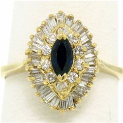 14k Yellow Gold 1.00 ctw Marquise Sapphire Solitaire Ring w/ Double Diamond Halo