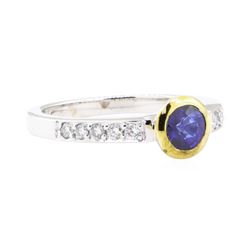 0.95 ctw Sapphire and Diamond Ring - 18KT White and Yellow Gold