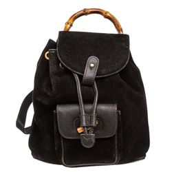 Gucci Black Suede Drawstring Bamboo Mini Backpack