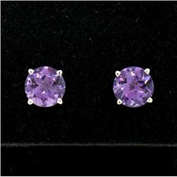 14k White Gold 2.30 ctw Round Amethyst  Simple 7mm Stud Earrings