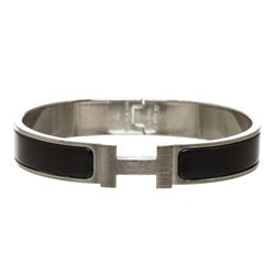 Hermes Black Enamel Palladium Plated Narrow Clic Clac H Bracelet GM