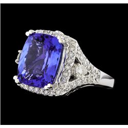 GIA Cert 8.38 ctw Tanzanite and Diamond Ring - 14KT White Gold