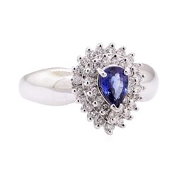 1.26 ctw Blue Sapphire and Diamond Cluster Ring - 14KT White Gold