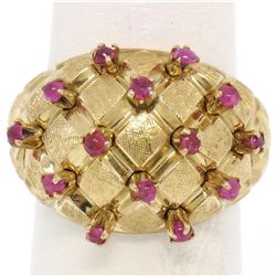 18K Yellow Gold 0.70 ctw Cabochon Ruby Cluster Checkerboard Cocktail Ring